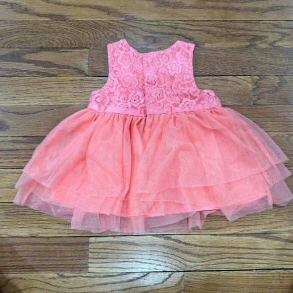 Baby Girl Lace Tulle Tutu Dress Coral Pink Size 6-9 months Cat & Jack - Picture 2 of 3
